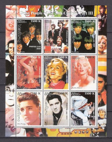&#034;beatles, marilyn monroe, elvis presley&#034; sheet  of  9 stamps mnh for sale