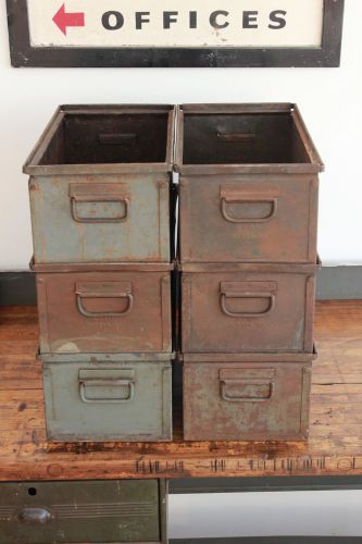 Set of 6 Vintage Industrial Lyon Storage Stacking Steel Bins Containers 1940s