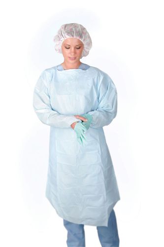 Polyethylene thumb loop style isolation gowns, blue, regular/large -case of 75 for sale