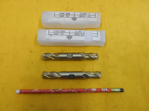 2 new m2 end mills 1/2&#034; x 1/2&#034; x 4 flute milling machine cutting tool addison for sale