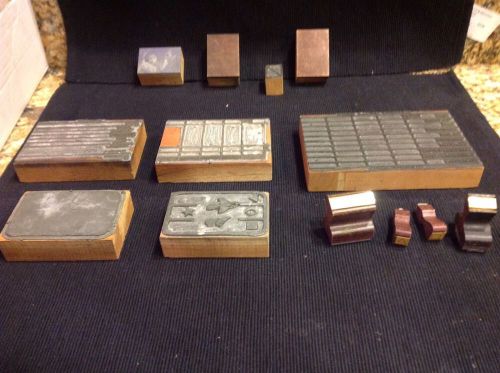 Lot of antqiue letter press printers wood blocks copper plates  stamps 24 pieces for sale