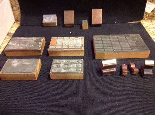Lot of Antqiue Letter Press Printers Wood Blocks Copper Plates  Stamps 24 pieces
