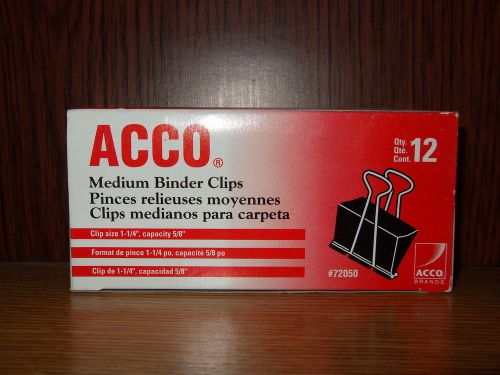 ACCO Medium Binder Clips Large Steel Wire - 12 Count Box - Black