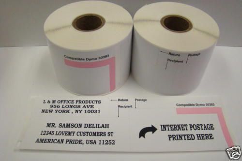 2 Rolls of 30383 3-Part Endicia Internet Postage Dymo Compatible Labels 160 p/r