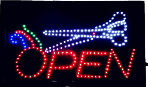 ANIMATED SCISSORS OPEN SIGN LED 21.5X13X1&#034; FOR BARBER SHOP SPA &amp; SALON