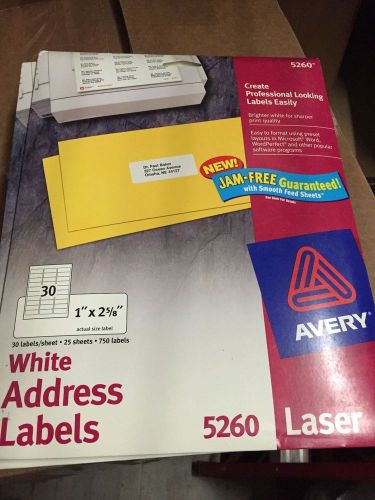 Avery 5260 White Address Labels - 1&#034;x 2 5/8&#034; 25+(2 FREE) Sheets/750 Labels