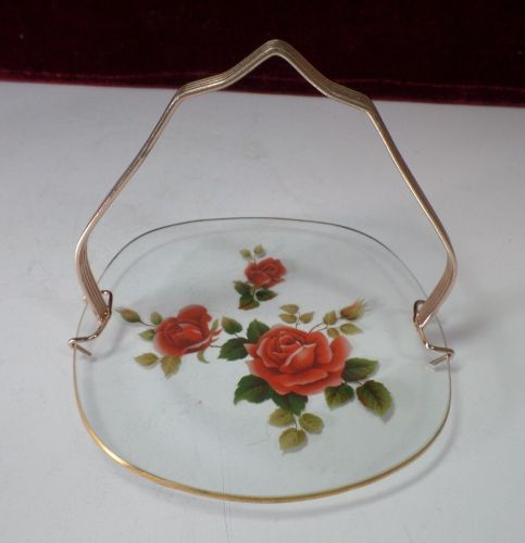 Elegant Vintage Shabby Roses Chic Handled Tidbit Bon Bon Candy Tray Platter Dish