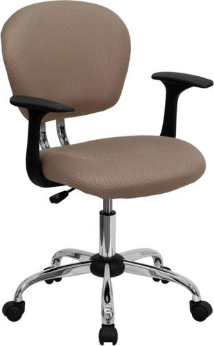 Mid-Back Coffee Brown Mesh Task Chair with Arms (MF-H-2376-F-COF-ARMS-GG)