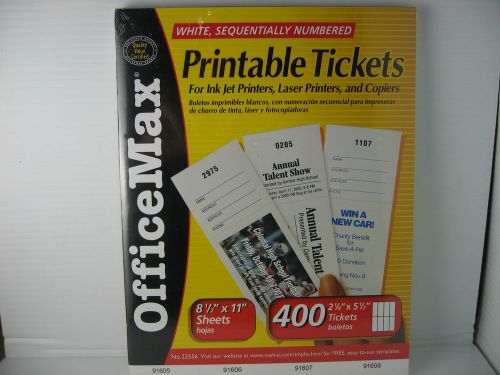 New OfficeMax Printable Tickets 400 tickets 2 1/8&#034; x 5 1/2&#034; Sequential