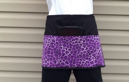 Black Purple Cheetah server waitress waist apron 3 pocket  restaurant  cafe bar