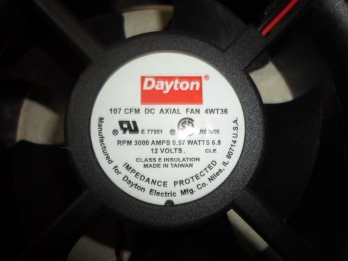 Dayton 12 volt dc axial fan pn 4wt36 / 107 cfm with fan guard / grill &amp; hardware for sale