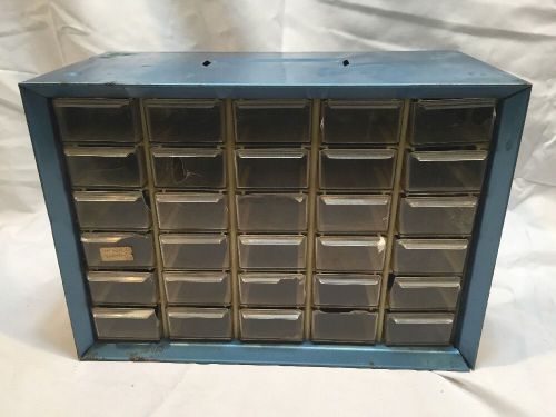 Vintage Akro Mils Blue Steel Metal Storage Cabinet 30 Drawer Organizer Crafts