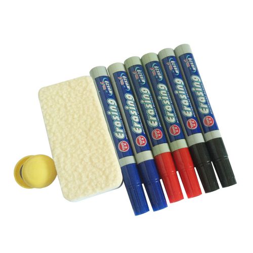 11338 Dry Erase Marker 6 pack and Eraser Bonus Magnet Multi color pack: Red Blac