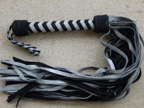 SILVER &amp; WHITE Suede Leather 36 Tail Flogger Whip - NEW HORSE TRAINING TOOL