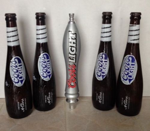 COORS LIGHT ITEMS ENGLISH PUB WOOD SILVER BEER TAP HANDLE AND BAT BOTTLES