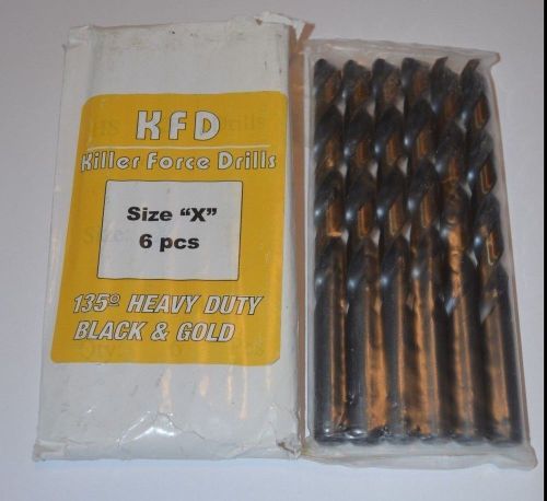 Lot of 6 KFD SIZE X HSS Black &amp; Gold Killer Force Jobber Length Drill Bits KFD