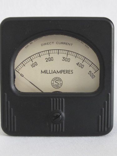 Vintage 3” Square Simpson DC Milliamperes Instrument Range: 0-500 DC MILLIAMPS