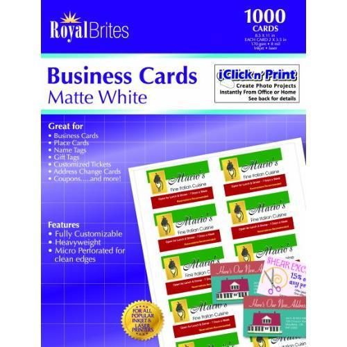 Royal Brites Matte Business Cards, White, 2 x 3.5 Inches, Pack of 1000 New