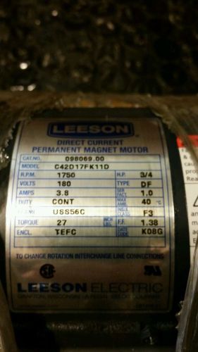 Leeson motors 98069.00 dc motor-3/4hp, 180v, 1750rpm, tefc, rigid c, c42d17fk1c for sale