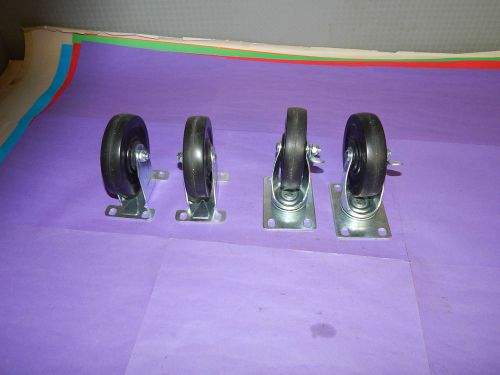 Lot of 4 4&#034; diameter caster wheels (2) swivel (2) rigid 100 lbs cap per caster