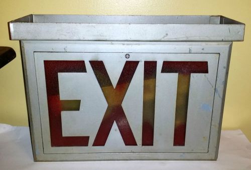Vintage industrial ceiling metal red exit sign - prescolite - union made for sale
