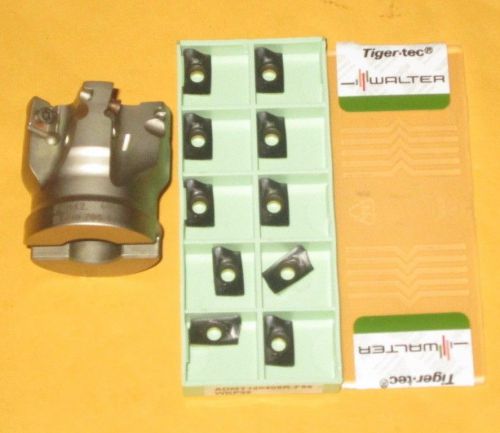 Walter 40mm Dia Facemill &amp; Carbide Milling Inserts ADMT120408R-F56 10 pcs. NEW