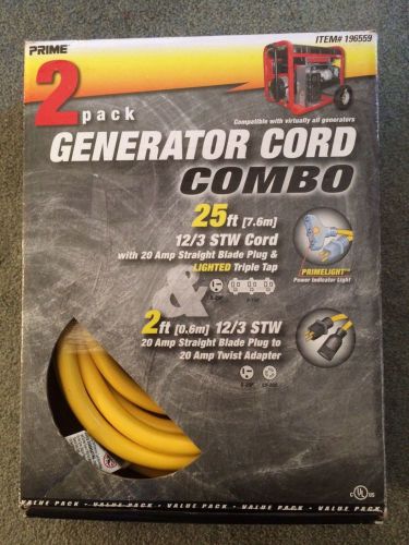 Prime CPADTS25 Generator Cord Combo  25ft 12/3 20 Amp &amp; 2ft 12/3 20 Amp Adapter