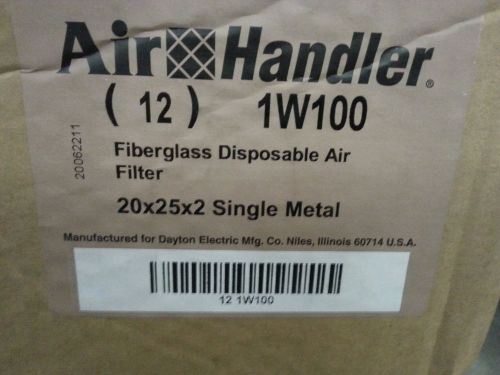 Air Handler 1W100 20x25x2 Disposable Fiberglass Air Filters Case of 12