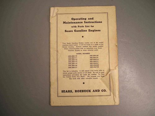 Sears Roebuck Gasoline Engine Operating Instructions Vintage Old Parts List