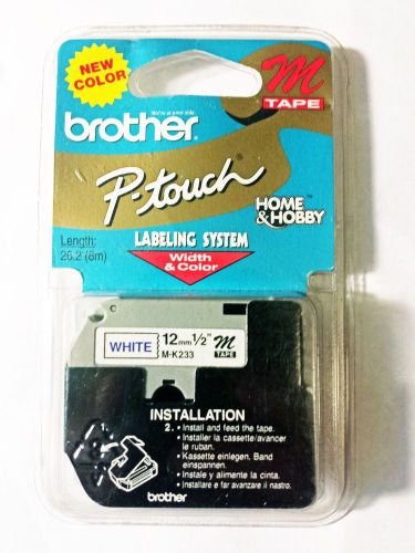 Brother MK233 Blue Ink on White 12mm 1/2&#034; M Tape for P-Touch Labeling System