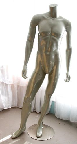 Male Headless Mannequin Glossy Silver Fiberglass Dress Form