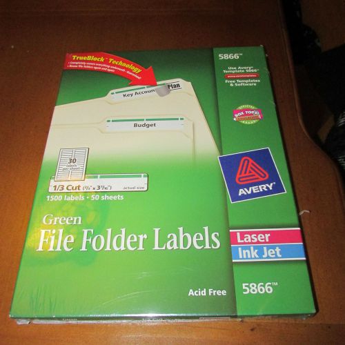 Avery File Folder Labels 1/3 Cut 1500 count,Laser Ink jet,Green # 5866