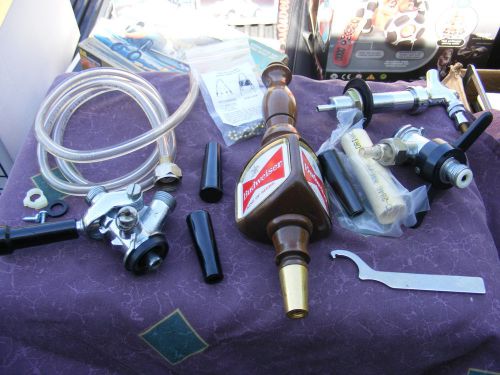 Lot of keg/kegerator beer taps hose,budweiser tap handle accessories some unused for sale