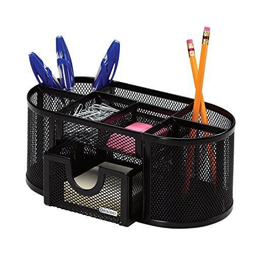 Rolodex Black Mesh Desk Organizer 8 Compartments Metal Pen Holder Office Pencil