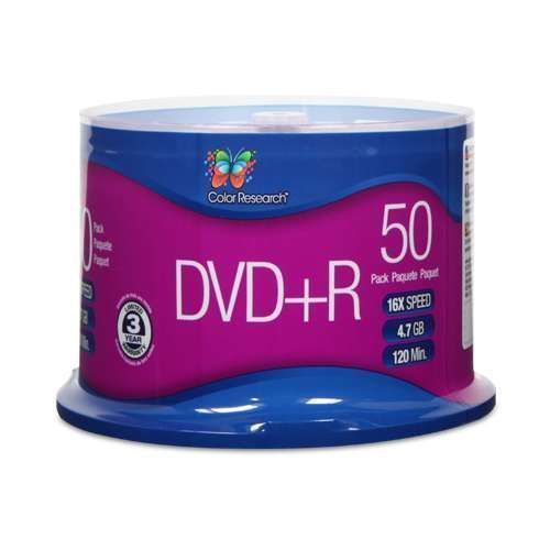 Color Research Cake Box DVD+R 50-Pack - 50-Pack, 16X, 120 mins, 4.7GB  - C18-420