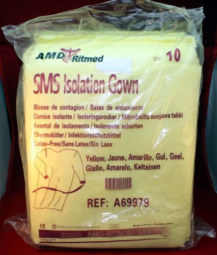 10 Pack AMD Ritmed A69979 Yellow SMS Isolation Gown 69979 NIP
