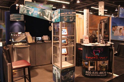 Trade Show Display w/ Backlit Header &amp; Freestanding Plexiglass Display Cabinet