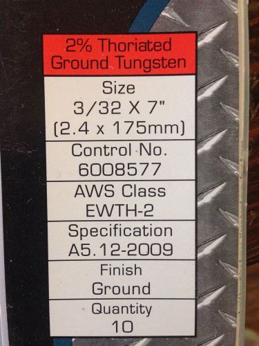 WELDMARK 3/32X7&#034; 2% Thoriated Ground Tungsten 10pk. NEW!!!