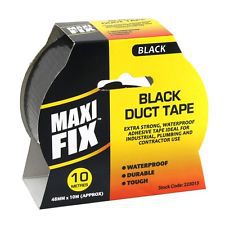 Maxifix 10mx 48mm Black Duct Tape Extra Strong Waterproof Industrial Plumbing