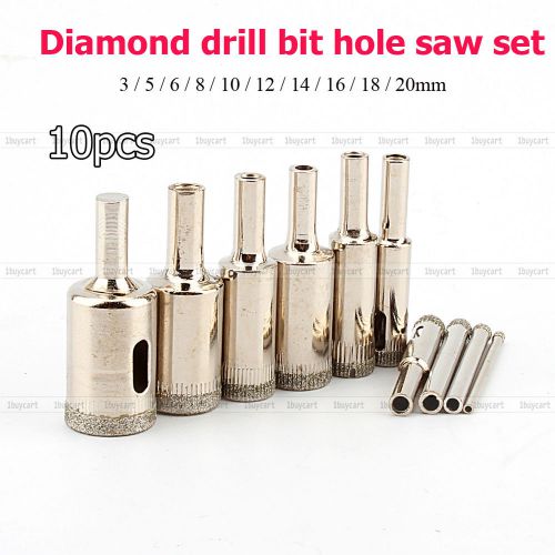 10pcs 3mm-20mm Diamond Coated marble Ceramic Tile Hole Saw Drill Bits set tool
