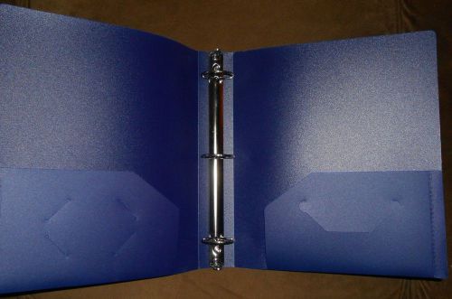BLUE PLASTIC  LOOSE LEAF 3 RING BINDER WITH 2 POCKETS FOR BUSINESS CARDS