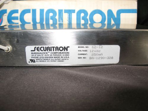 Securitron model 62-12 voltage 12vdc current 250 ma  magnetic mag lock for sale