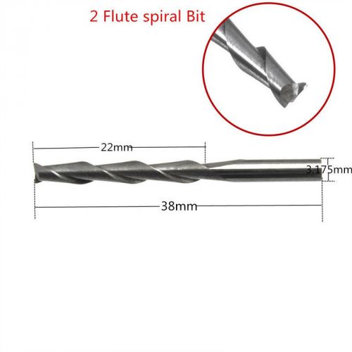3.175mm Carbide CNC Double Two Flute Spiral Bits End Mill Router 38mm Long #GT1