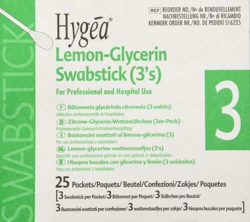 PDI Hygea Lemon Glycerine Swabsticks (3&#039;s) - 1/Box of 25 3 Swabs per Packet