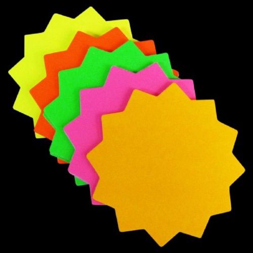 4&#034; x 4&#034; neon round bussiness tag blacklight glow star cards  200 pk free ship for sale