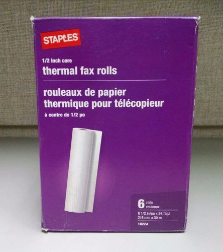 Staples Thermal Fax Roll 1/2 inch core 6 rolls 8 1/2 inch X 98 feet OPEN BOX