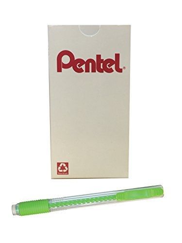Pentel Clic Colors Retractable Eraser with Grip, Lime Green Barrel, Box of 12