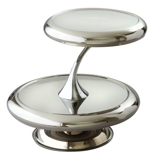Round Two-Tier Silver S/S Cake Cupcakes Stand Pastry Tower Desserts Stand Buffet
