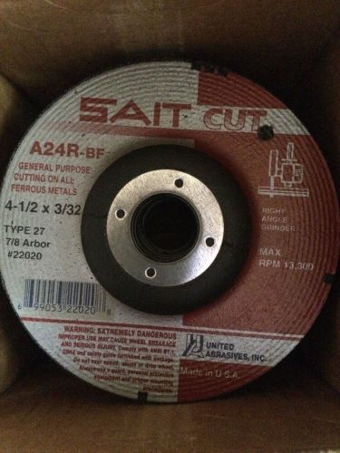 Sait 22020 type 27 grinding wheel 4-1/2 x 3/32 x 7/8 a24r bf lot of 20 for sale