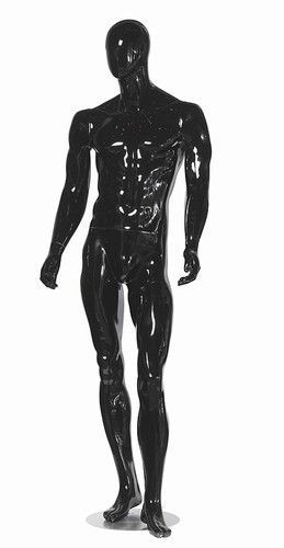 Black Gloss Male Mannequin w/ Straight Arms New